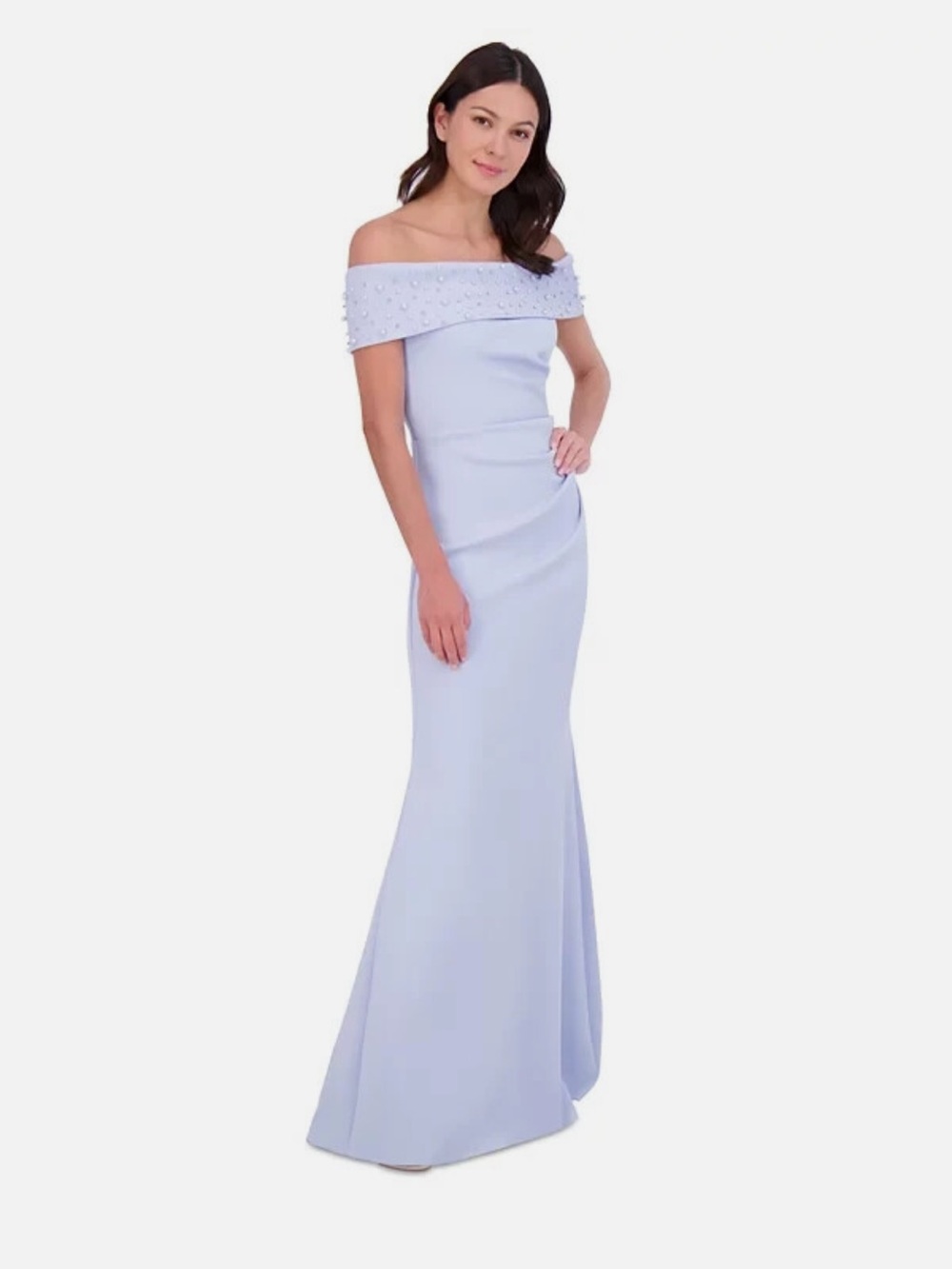 Eliza J Off-the-Shoulder Faux Pearl Embellished Gown - Light Lavender - Picture 3 of 9